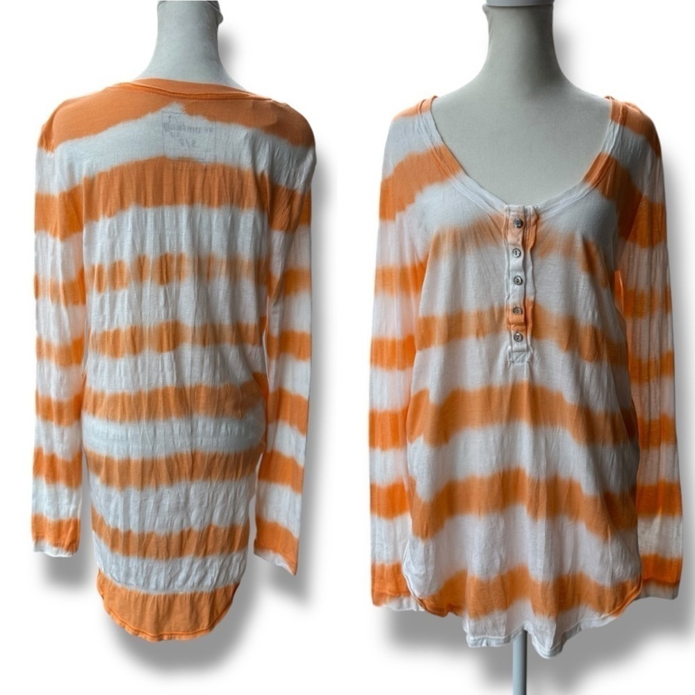 We The Free Orange and White Stripe Long Sleeve Henley Top | Small - Picture 7 of 11